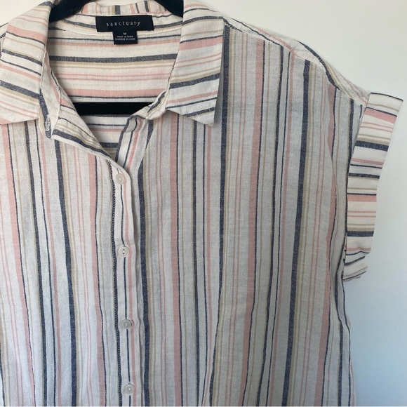 Sanctuary Borrego Linen Blend Striped Tie Front Button Down Top Size M - Picture 5 of 15